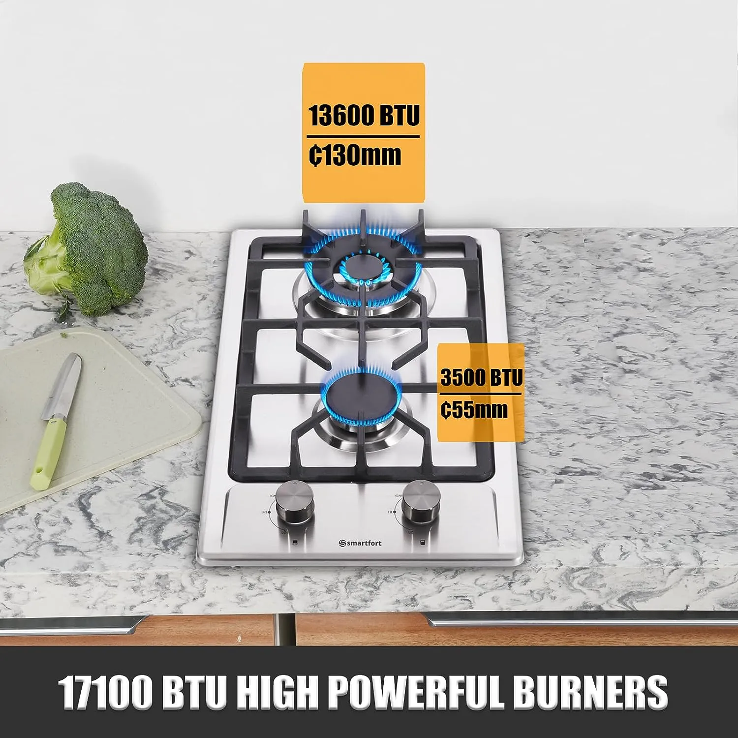 12 in. 2 Burners Recessed Gas Cooktop in Stainless Steel with 2 Power Burners