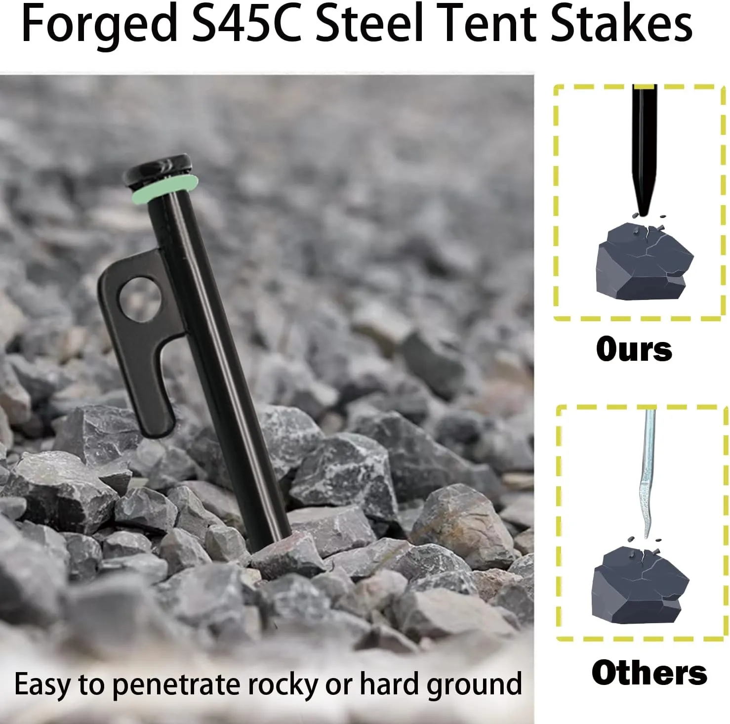 12 Pack Tent Stake with Hammer, 8in Heavy Duty Tent Stakes   10in Camping Hammer Storage Pouch, Forged Steel Stakes for Camping Used on Rocks