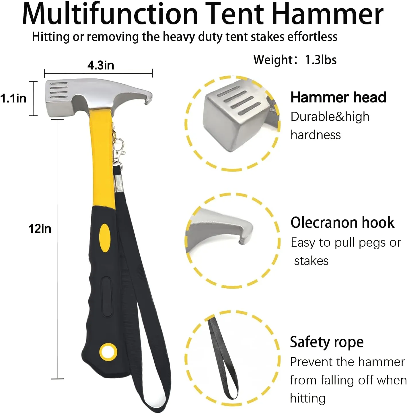 12 Pack Tent Stake with Hammer, 8in Heavy Duty Tent Stakes   10in Camping Hammer Storage Pouch, Forged Steel Stakes for Camping Used on Rocks