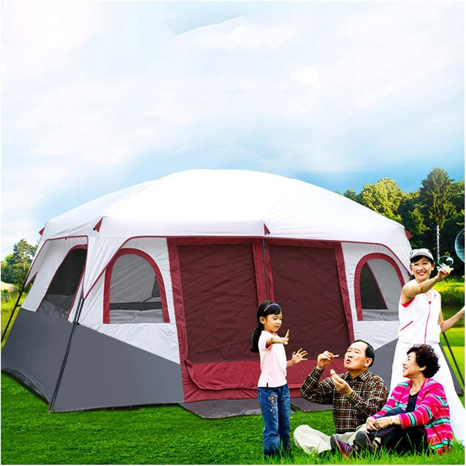12 Person Camping Tent,2 Bedroom Family Tent Camping Tents Shelters Large Tent Waterproof Outdoor Tent with Groundsheet - Festival Essential