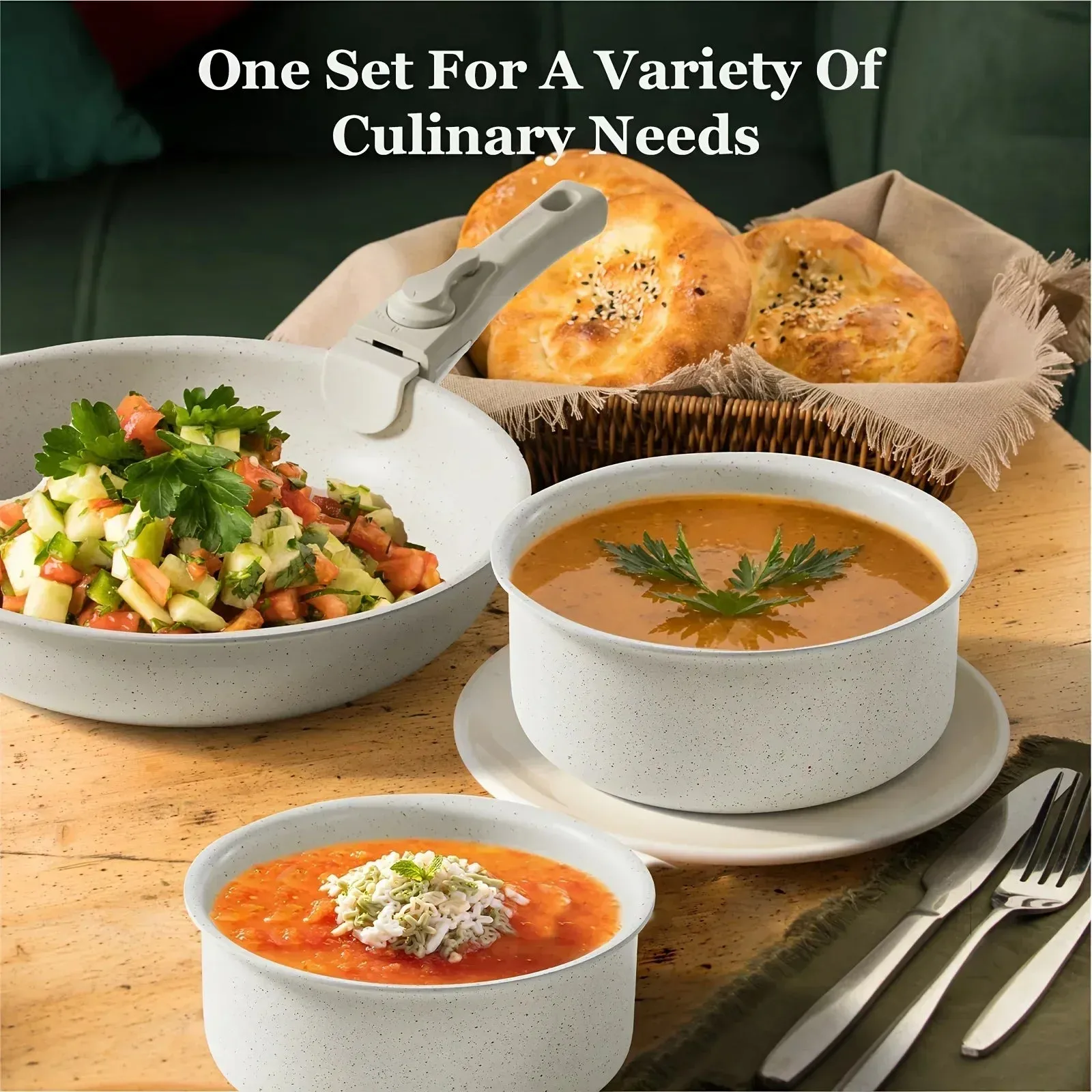 12 Piece Nonstick Induction Cookware Set With White Granite Finish