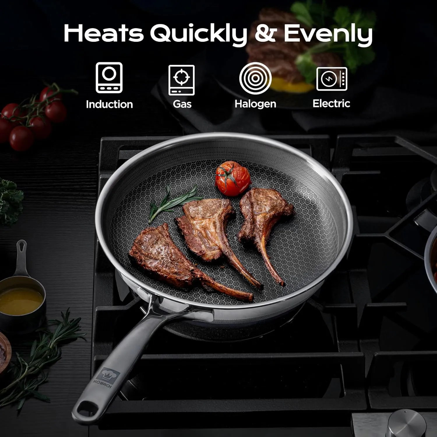 12in Lid Nonstick Frying Pan - Stainless Steel Skillet, Dishwasher & Oven Safe, Compatible with Induction & Gas Stoves, Non-Toxic & Easy to Clean