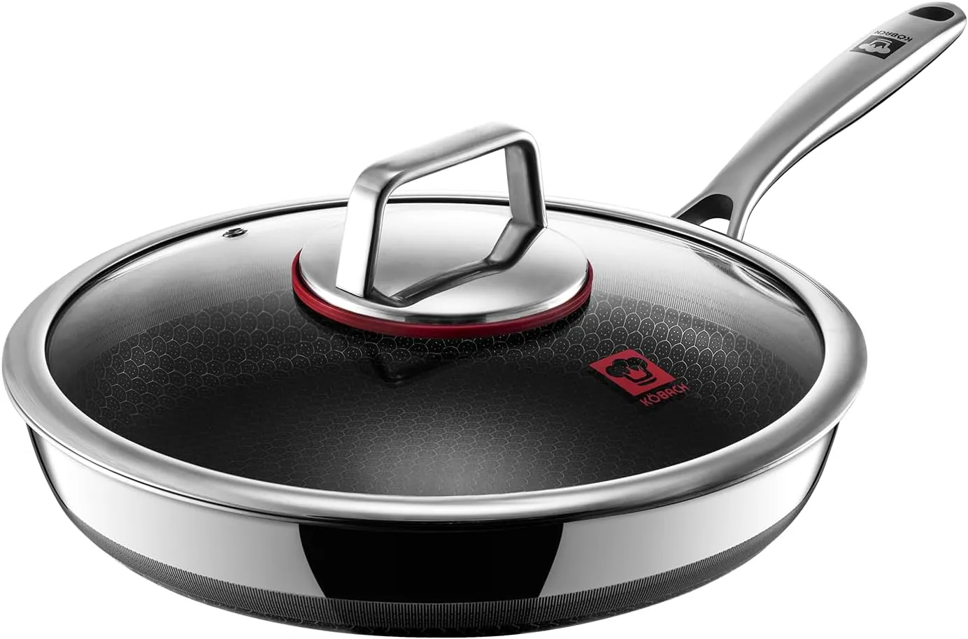 12in Lid Nonstick Frying Pan - Stainless Steel Skillet, Dishwasher & Oven Safe, Compatible with Induction & Gas Stoves, Non-Toxic & Easy to Clean