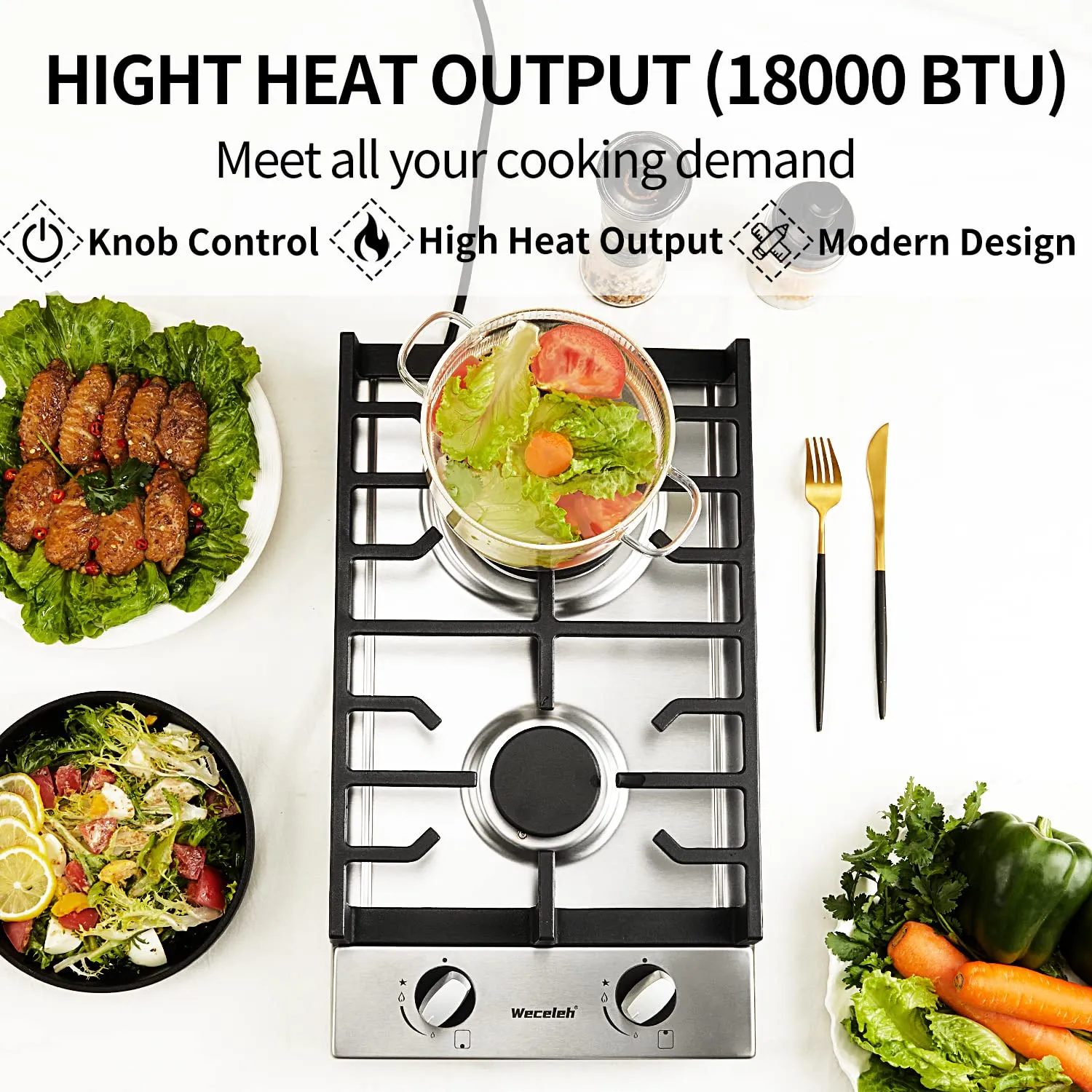 12" Gas Cooktop with Dual Size Power Burner