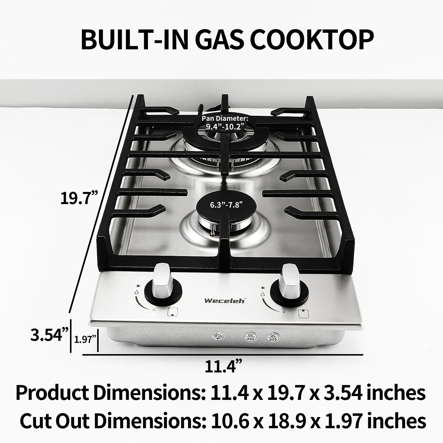 12" Gas Cooktop with Dual Size Power Burner