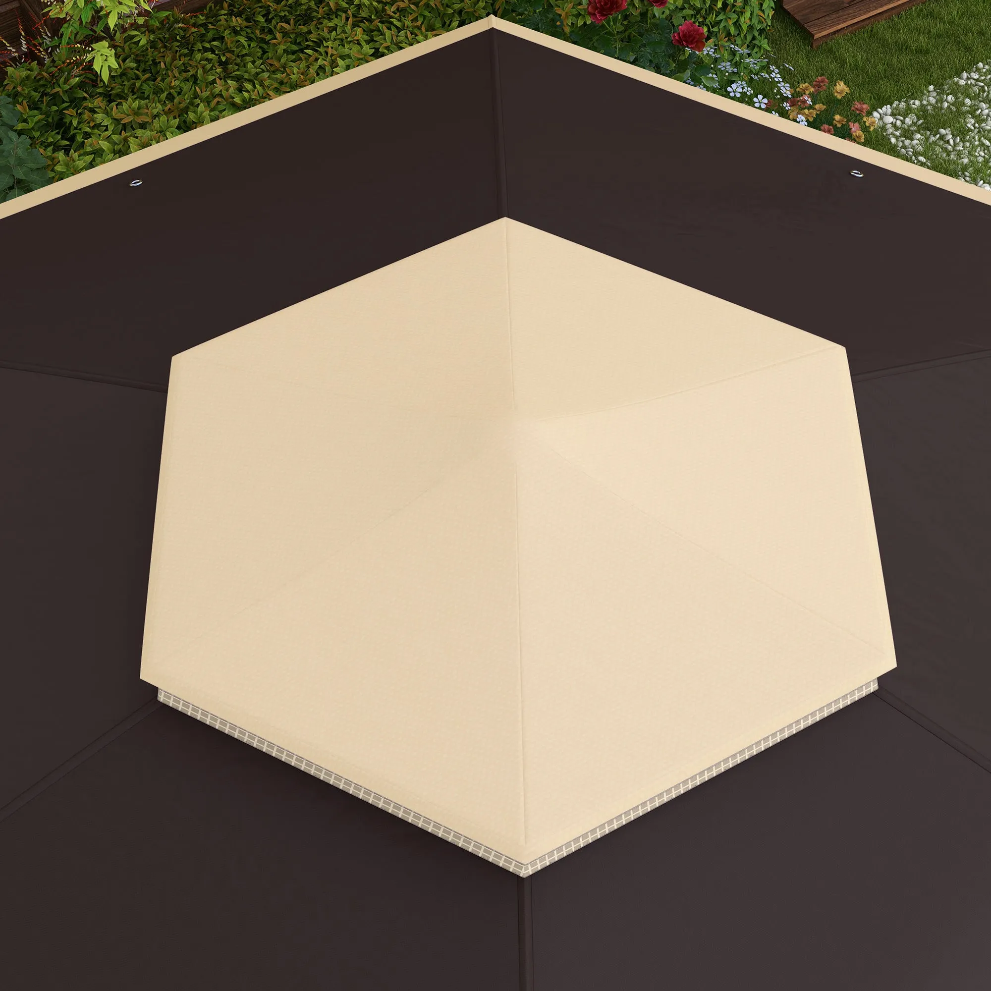 13' x 13' Hexagonal Pop-Up Gazebo Shelter with 6 Zippered Mesh Netting, Beige