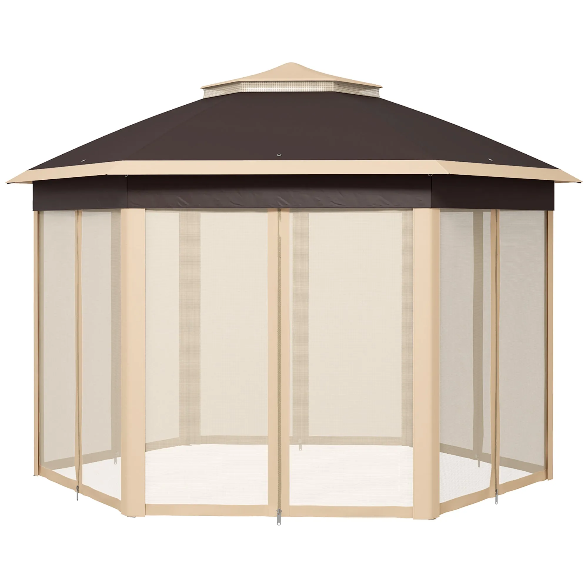 13' x 13' Hexagonal Pop-Up Gazebo Shelter with 6 Zippered Mesh Netting, Beige