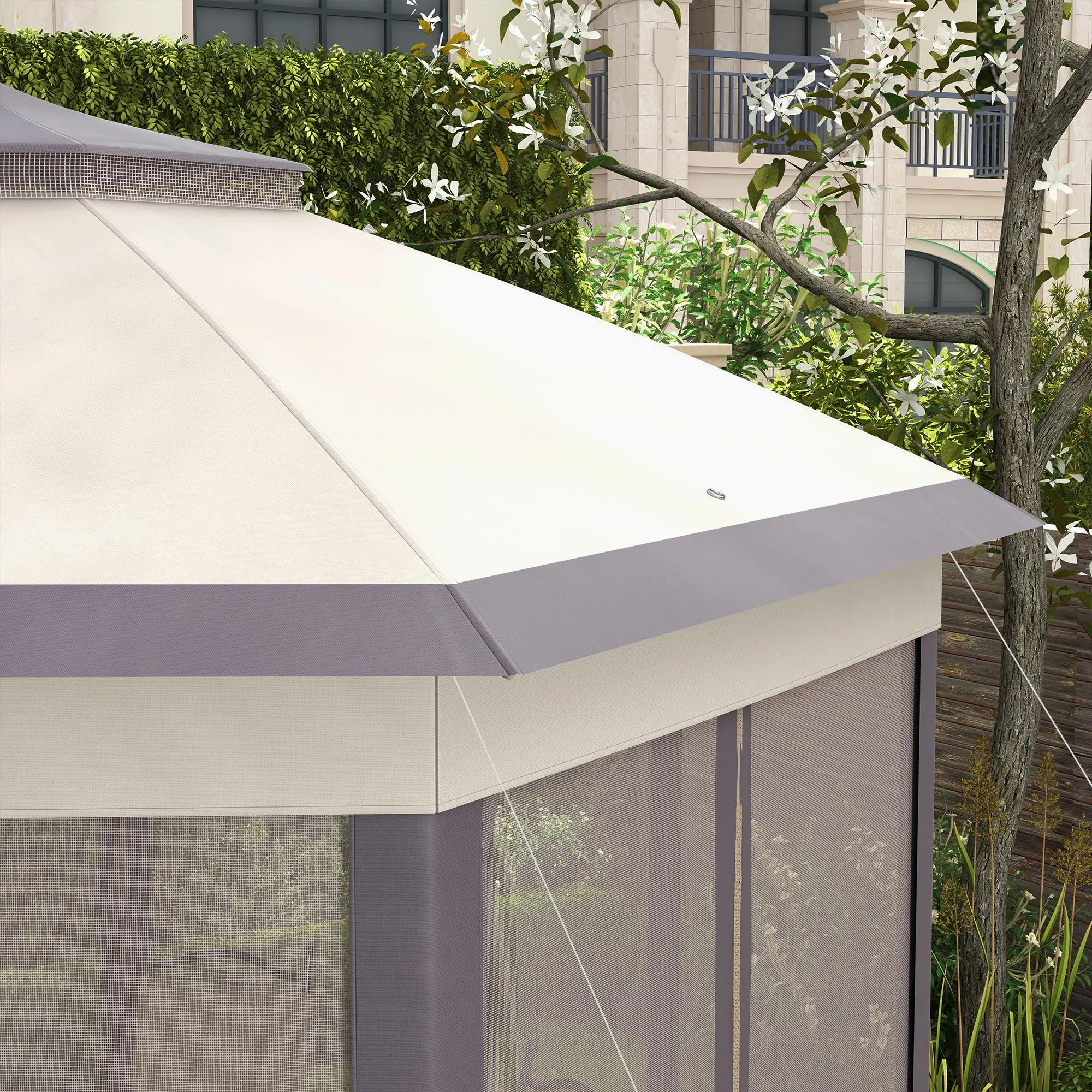13' x 13' Hexagonal Pop-Up Gazebo Shelter with 6 Zippered Mesh Netting, Coffee and Beige