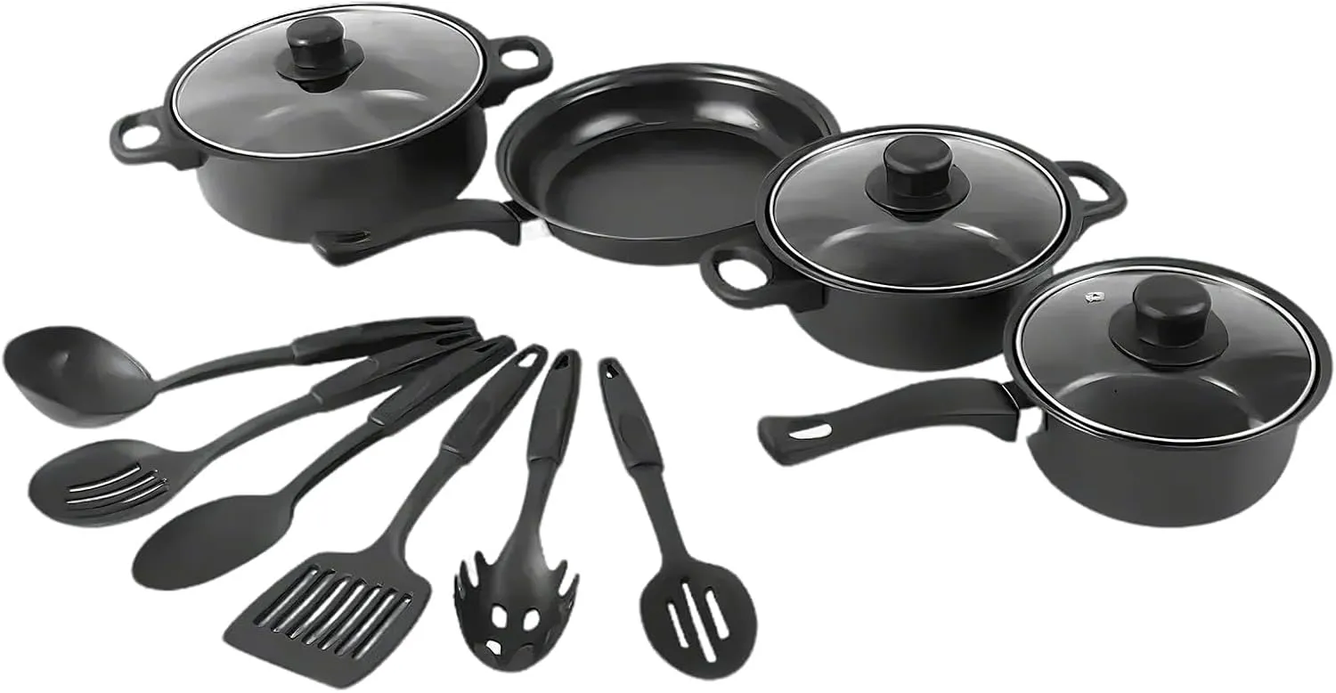 13Pcs Outdoor Fine Iron Cookware Set Non-electric Cooking Pot Sets, Pots and Spatulas Non-Stick Soup Pans Milk Pots Frying PansStone PotsMultiple Pieces