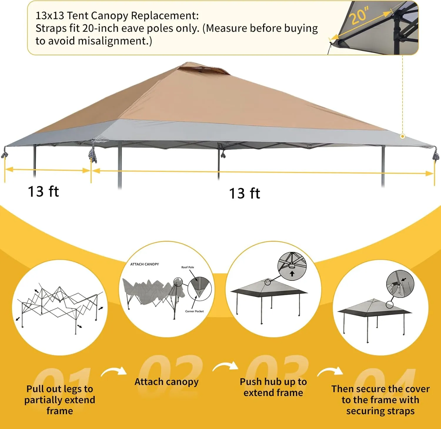 13x13 Canopy Replacement Top with Air Vent Fit for Coleman Oasis 1606532 2156426 2156428, 300D Oxford Waterproof Silver Coated Pop Up Canopy Tent Cover for Outdoor (Replacement Top Only)
