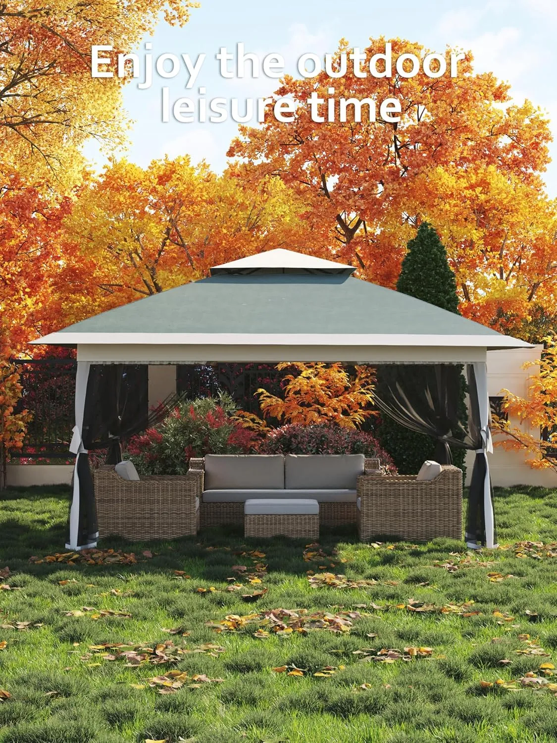 13x13FT Pop Up Gazebo,Canopy Tent with Mosquito Netting,Outdoor Patio Gazebo,Backyard Tent for Party,Wedding,Outdoor Dining(Dark Army Green Hemp Grey)