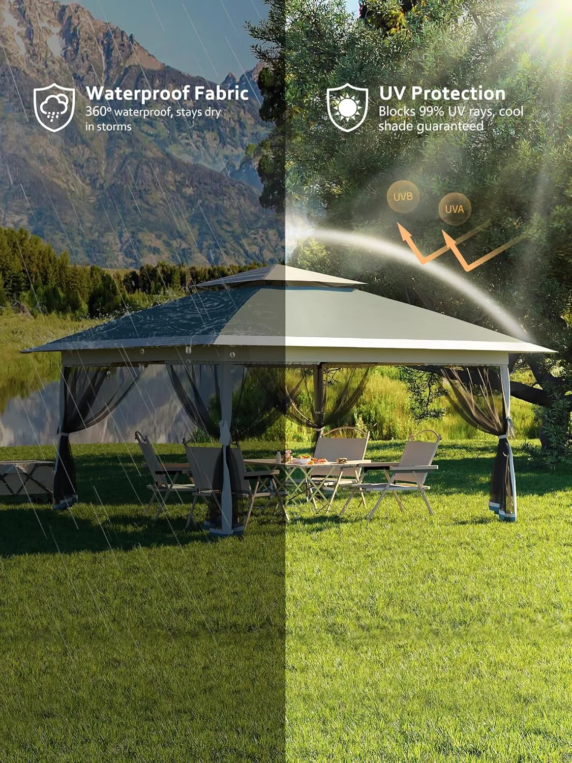 13x13FT Pop Up Gazebo,Canopy Tent with Mosquito Netting,Outdoor Patio Gazebo,Backyard Tent for Party,Wedding,Outdoor Dining(Dark Army Green Hemp Grey)