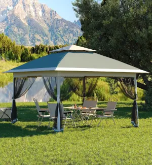 13x13FT Pop Up Gazebo,Canopy Tent with Mosquito Netting,Outdoor Patio Gazebo,Backyard Tent for Party,Wedding,Outdoor Dining(Dark Army Green Hemp Grey)