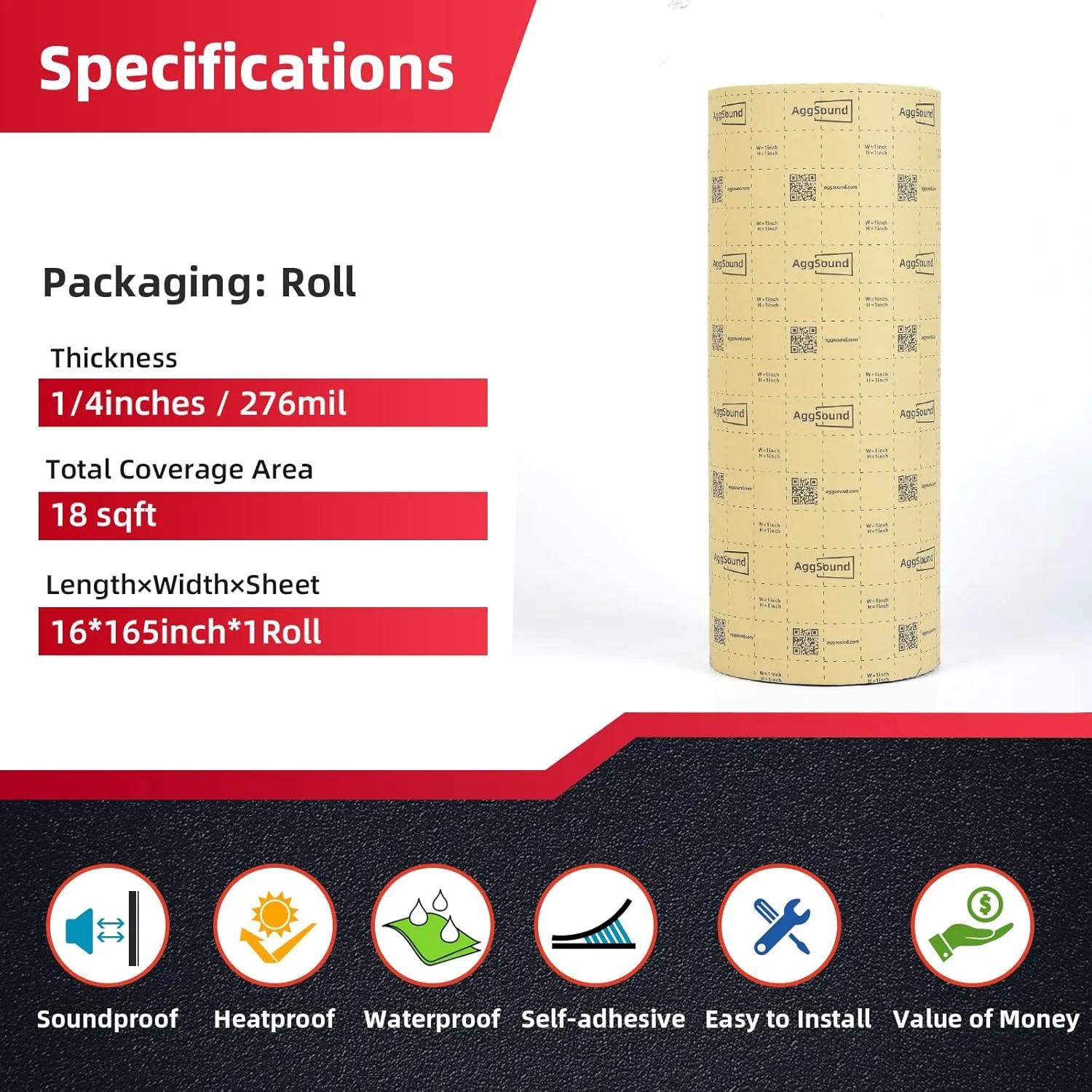 1/4inch Thickened Sound Deadener for Multiple Use,High Density Foam with Adhesive,for Car, Boat, RV Shield Insulation Dampening Mat,18sqft
