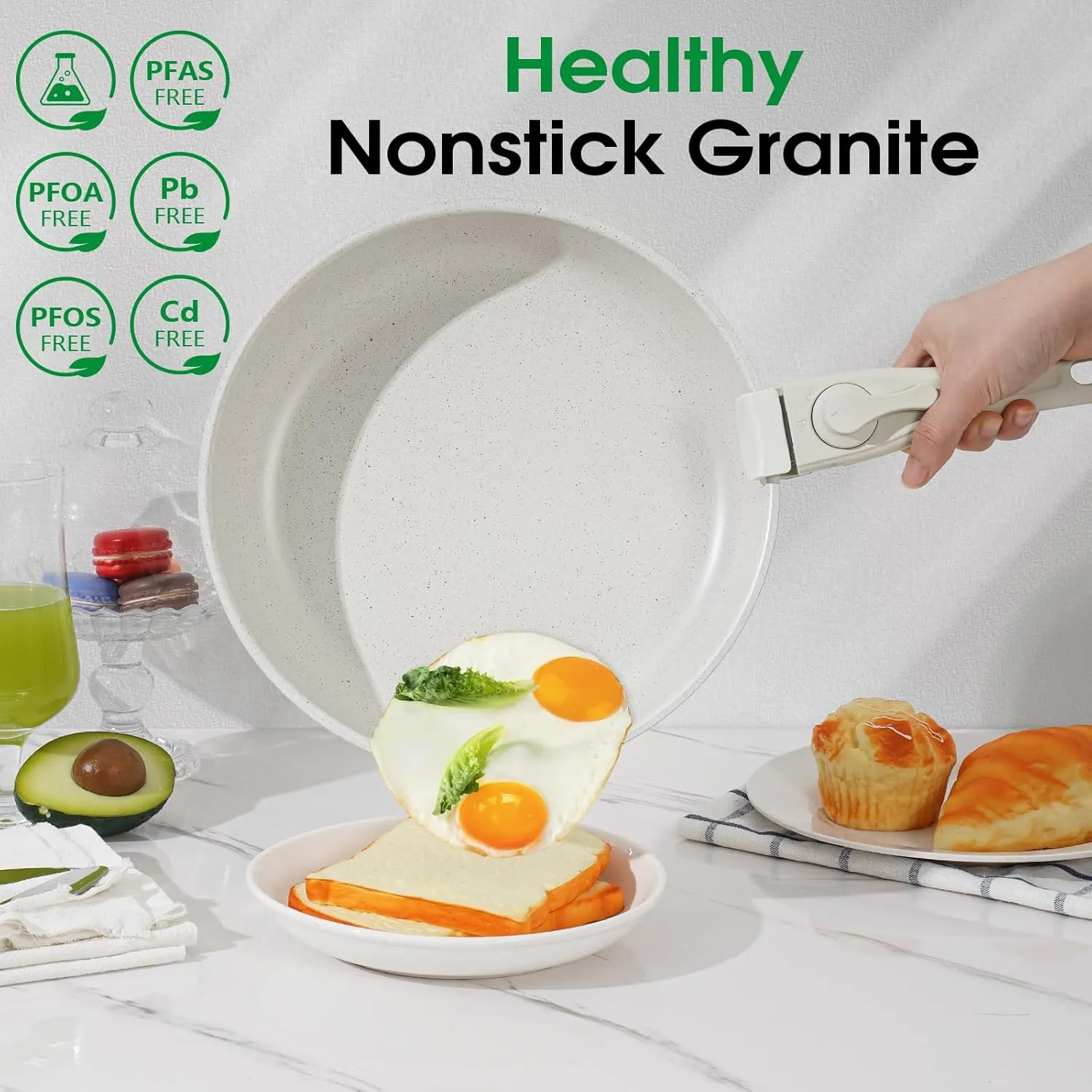 15Pcs Pots and Pans Set Non Stick, Cookware Sets with Detachable Handle, Nonstick RV Kitchen Cooking Tools Removable Handles, Oven Safe, Induction Fast, Stackable Induction Cookware, White