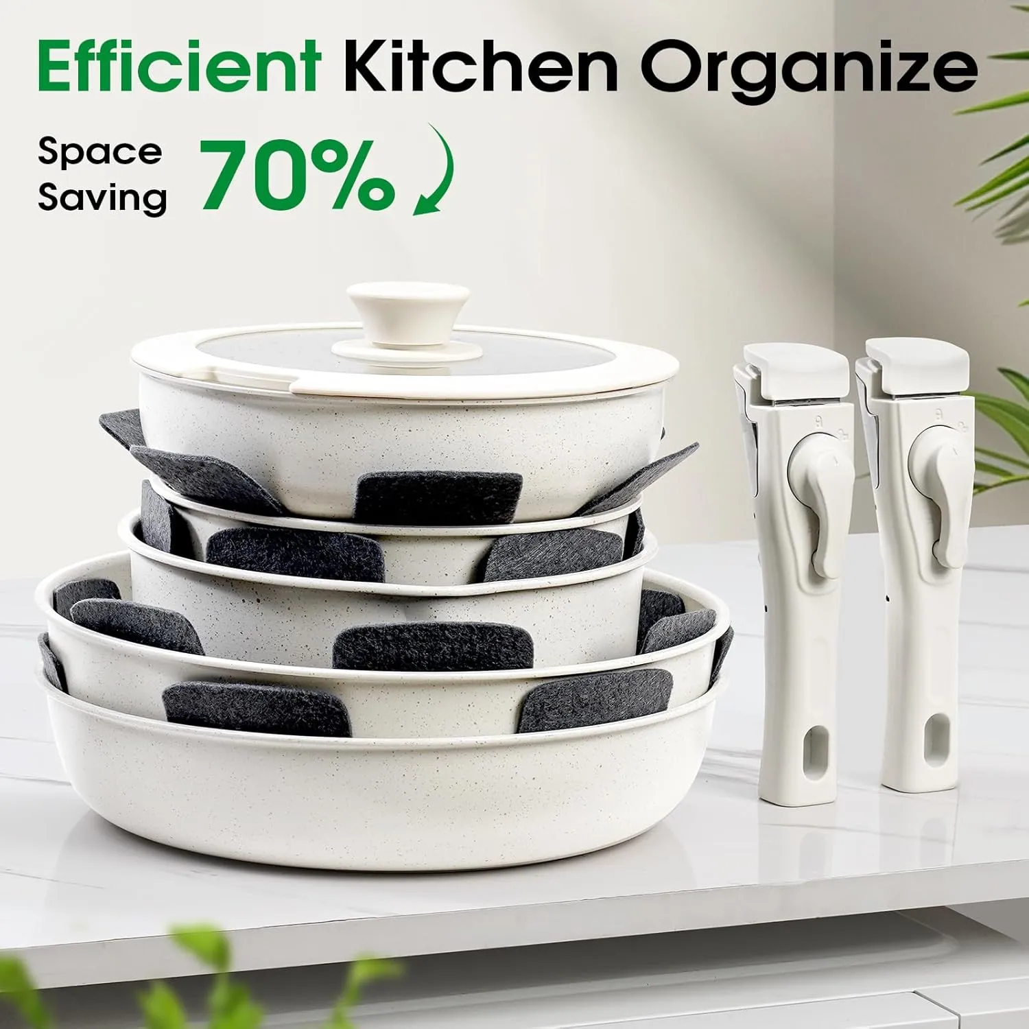 15Pcs Pots and Pans Set Non Stick, Cookware Sets with Detachable Handle, Nonstick RV Kitchen Cooking Tools Removable Handles, Oven Safe, Induction Fast, Stackable Induction Cookware, White