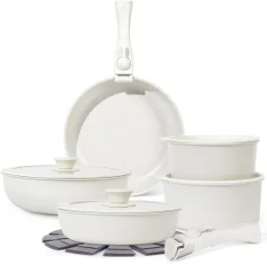 15Pcs Pots and Pans Set Non Stick, Cookware Sets with Detachable Handle, Nonstick RV Kitchen Cooking Tools Removable Handles, Oven Safe, Induction Fast, Stackable Induction Cookware, White