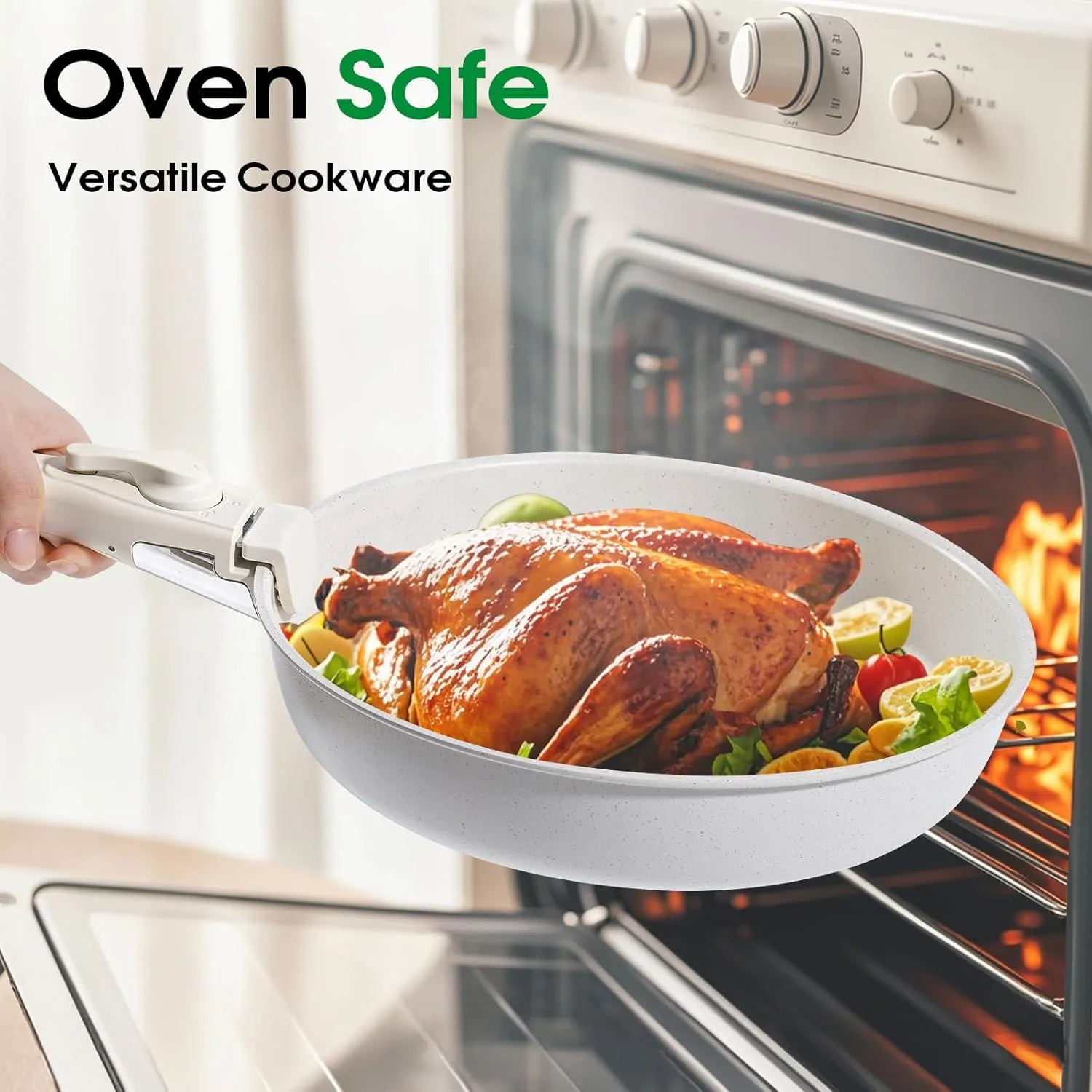 15Pcs Pots and Pans Set Non Stick, Cookware Sets with Detachable Handle, Nonstick RV Kitchen Cooking Tools Removable Handles, Oven Safe, Induction Fast, Stackable Induction Cookware, White
