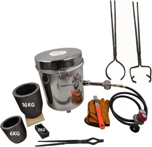 16 KG Gas Metal Melting Furnace Foundry Pouring and Lifting Tongs Casting Tools 2 Crucibles Copper