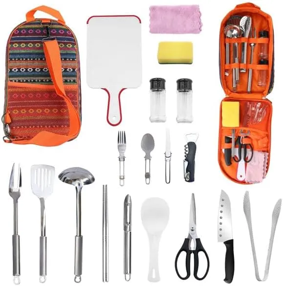 19-Piece Portable Camping Cookware Set, Outdoor Kitchen Utensils with Storage Bag