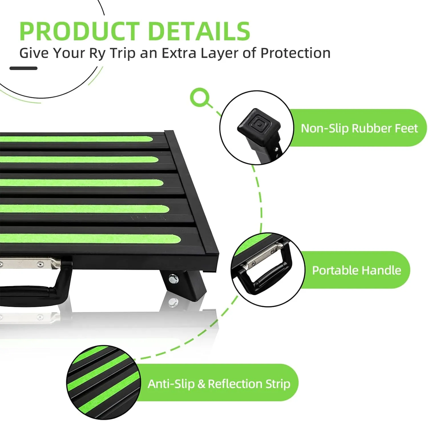 19”×14.5” Large RV Steps with Glow in The Dark Tapes Adjustable RV Step Aluminum RV Step Supports Up to 1500 lbs(Black)
