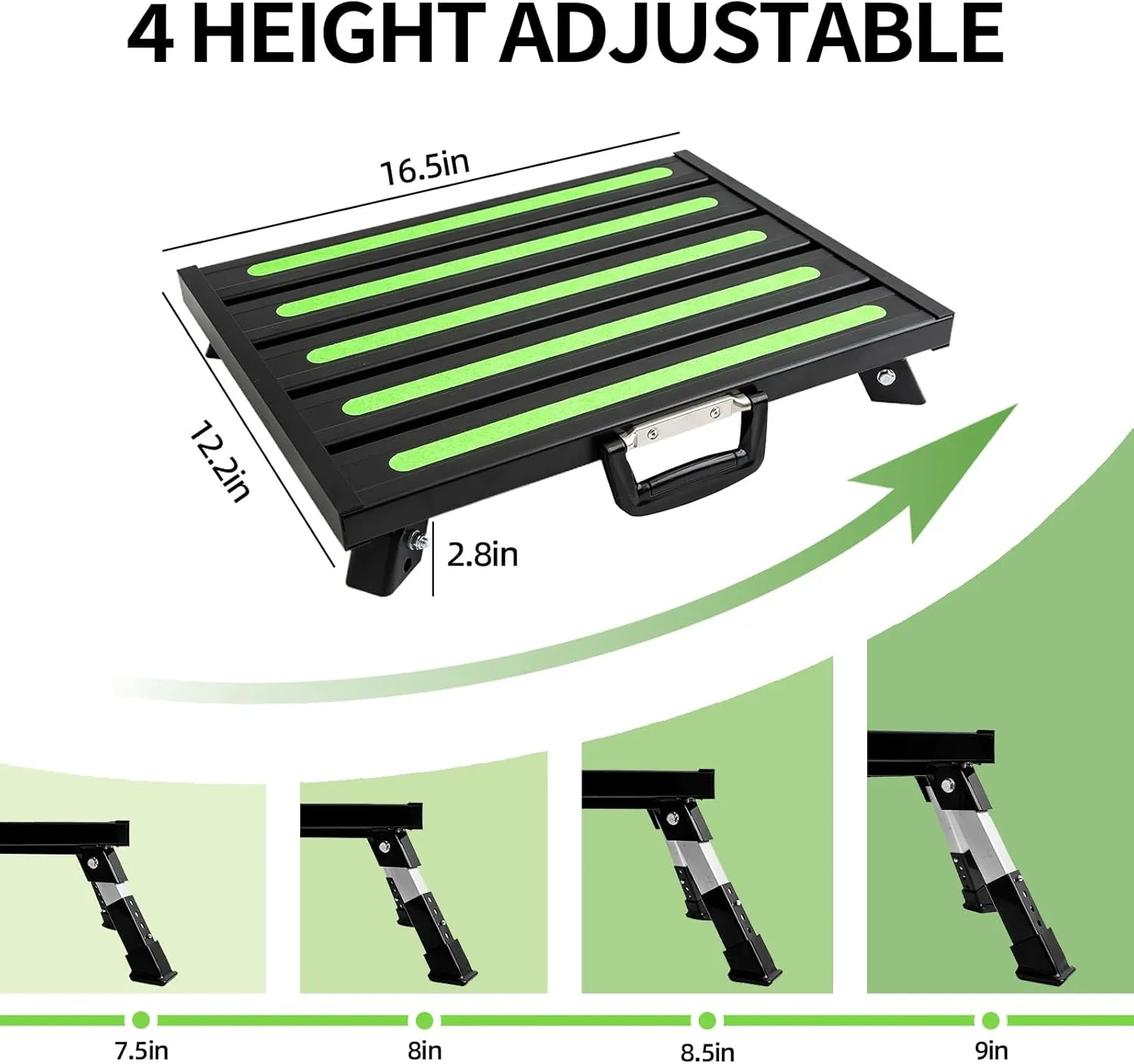 19”×14.5” Large RV Steps with Glow in The Dark Tapes Adjustable RV Step Aluminum RV Step Supports Up to 1500 lbs(Black)