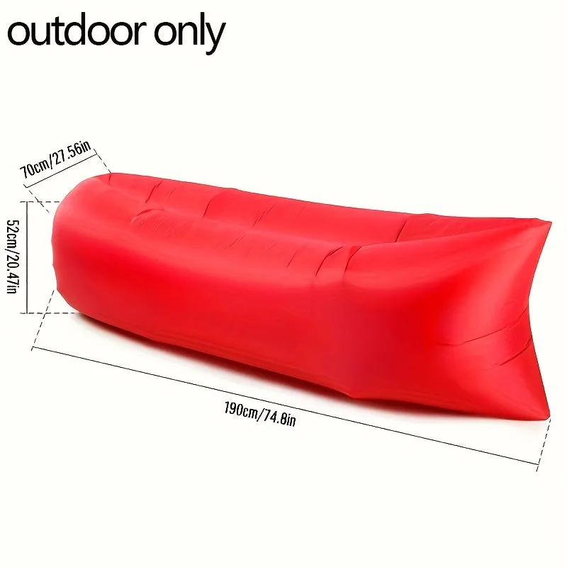 1pc Green Portable Air Lounger - Quick-Inflate Inflatable Sofa, Polyester Fabric, Includes Carrying Case, Ideal for Camping and Outdoor Leisure