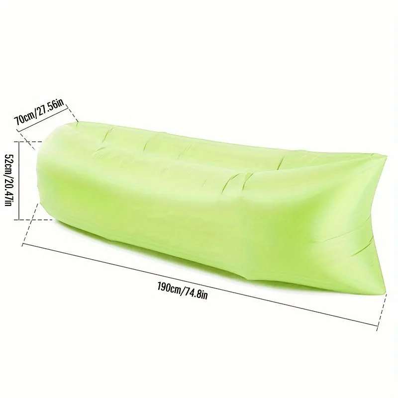 1pc Green Portable Air Lounger - Quick-Inflate Inflatable Sofa, Polyester Fabric, Includes Carrying Case, Ideal for Camping and Outdoor Leisure