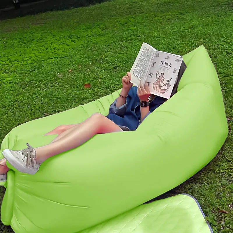 1pc Green Portable Air Lounger - Quick-Inflate Inflatable Sofa, Polyester Fabric, Includes Carrying Case, Ideal for Camping and Outdoor Leisure