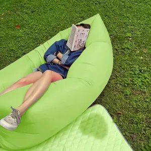 1pc Green Portable Air Lounger - Quick-Inflate Inflatable Sofa, Polyester Fabric, Includes Carrying Case, Ideal for Camping and Outdoor Leisure