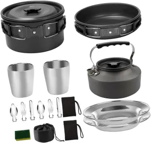 1set Camping Cookware for People Portable Teapot Non-Stick Pots for Hiking Picnics Compact Safe Cooking Supplies Insulated Handles
