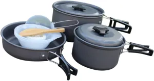 1set Camping Cookware Kit Person Portable Folding Cooking Non-Stick Pots Frying Pan Bowls and Mesh Bag for Outdoor Camping Backpacking Hiking and Picnics