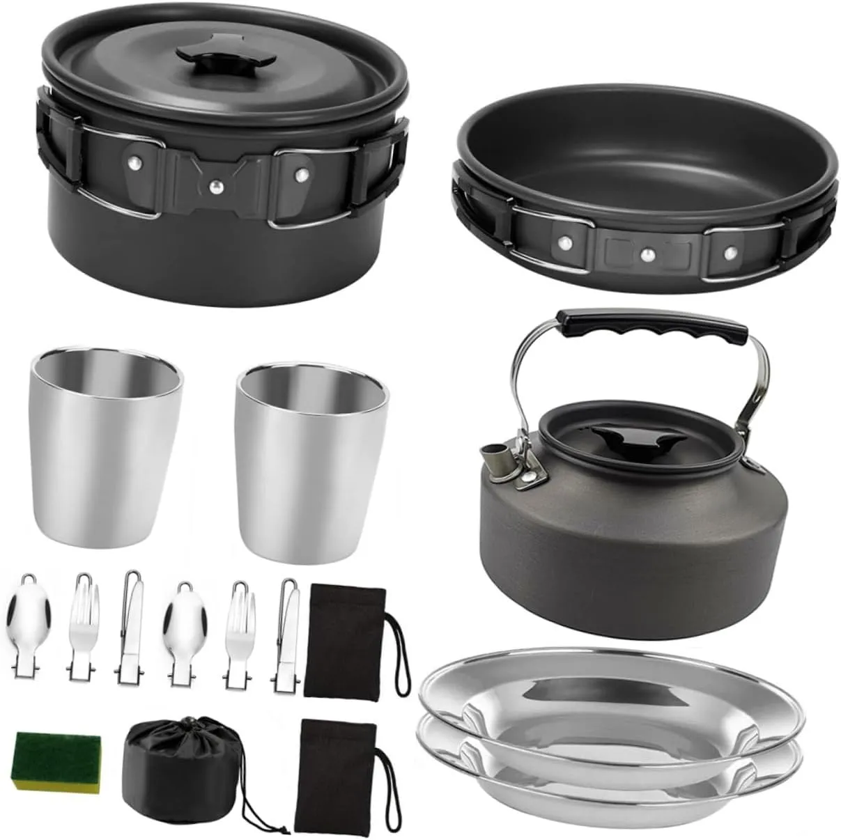 1set Outdoor Camping Cookware for People Lightweight Portable Cooking Utensils Non-Stick Design Compact Picnic Dinnerware Easy to Store Cookware for Travel