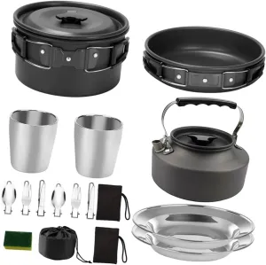 1set Outdoor Camping Cookware for People Lightweight Portable Cooking Utensils Non-Stick Design Compact Picnic Dinnerware Easy to Store Cookware for Travel