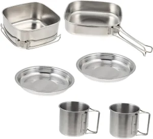 1set Outdoor Cookware Portable Stainless Steel Picnic Cooking Pots Frying Pan Cups Essential Cooking Utensils for Camping Hiking Outdoor Activities