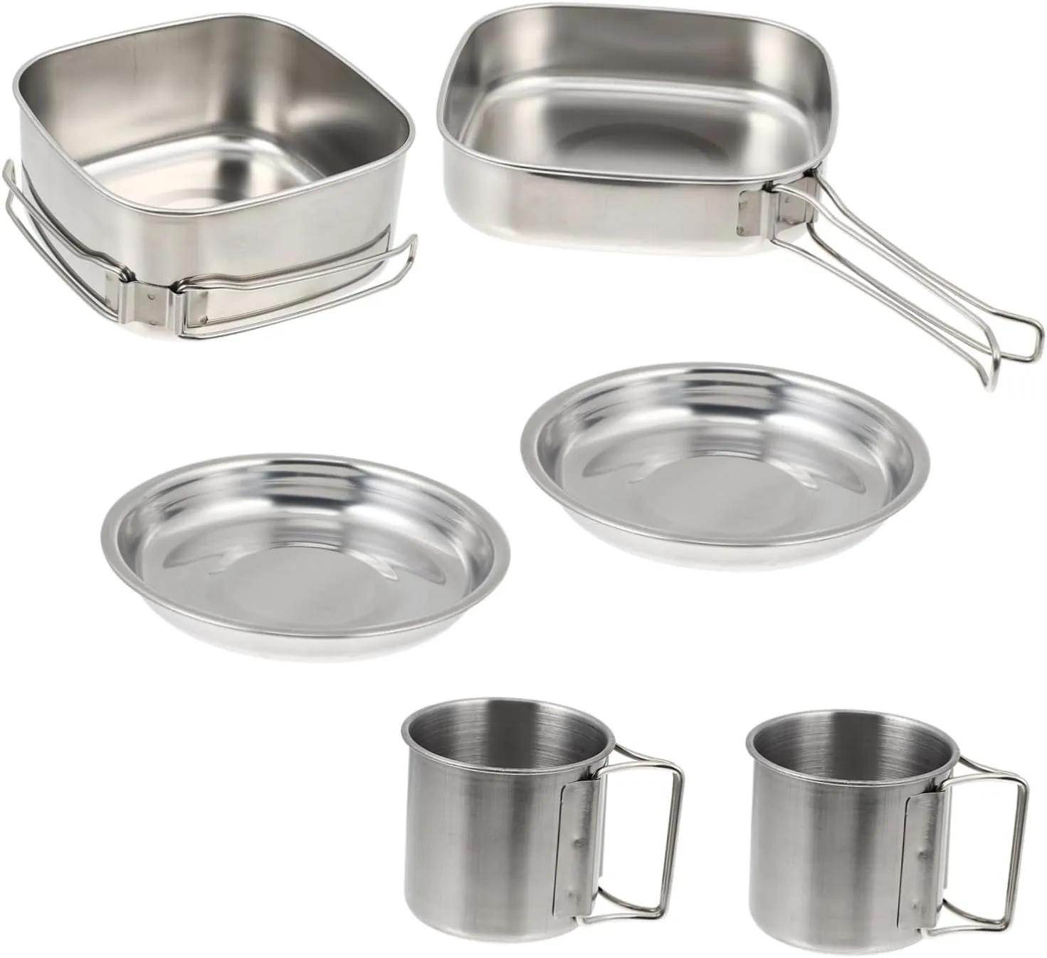 1set Outdoor Cookware Portable Stainless Steel Picnic Cooking Pots Frying Pan Cups Essential Cooking Utensils for Camping Hiking Outdoor Activities