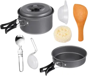 1Set Outdoor Portable Camping Cookware Cooking Pot and Utensils for Picnics Hiking and Barbecues Lightweight Easy to Clean Camping Pans and Teapot for People