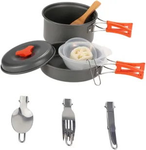 1Set Person Portable Camping Cookware Lightweight Outdoor Cooking Kit for Hiking Picnics Includes Essential Camping Pans Pots Easy to Store Carry