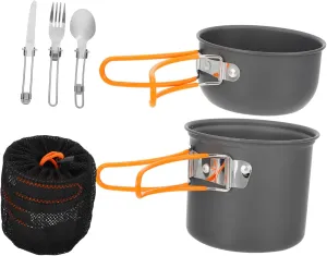 1set Portable Camping Cookware Lightweight Cooking Pot Kit Utensils Orange Outdoor Cooking Gear for Hiking Picnic and Backpacking Easy to