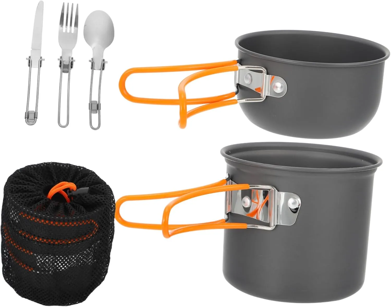 1set Portable Camping Cookware Lightweight Cooking Pot Kit Utensils Orange Outdoor Cooking Gear for Hiking Picnic and Backpacking Easy to