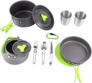 1Set Portable Camping Cookware Non Stick Cooking Supplies for People Lightweight and Compact Outdoor Cookware Kit for Hiking and Backpacking