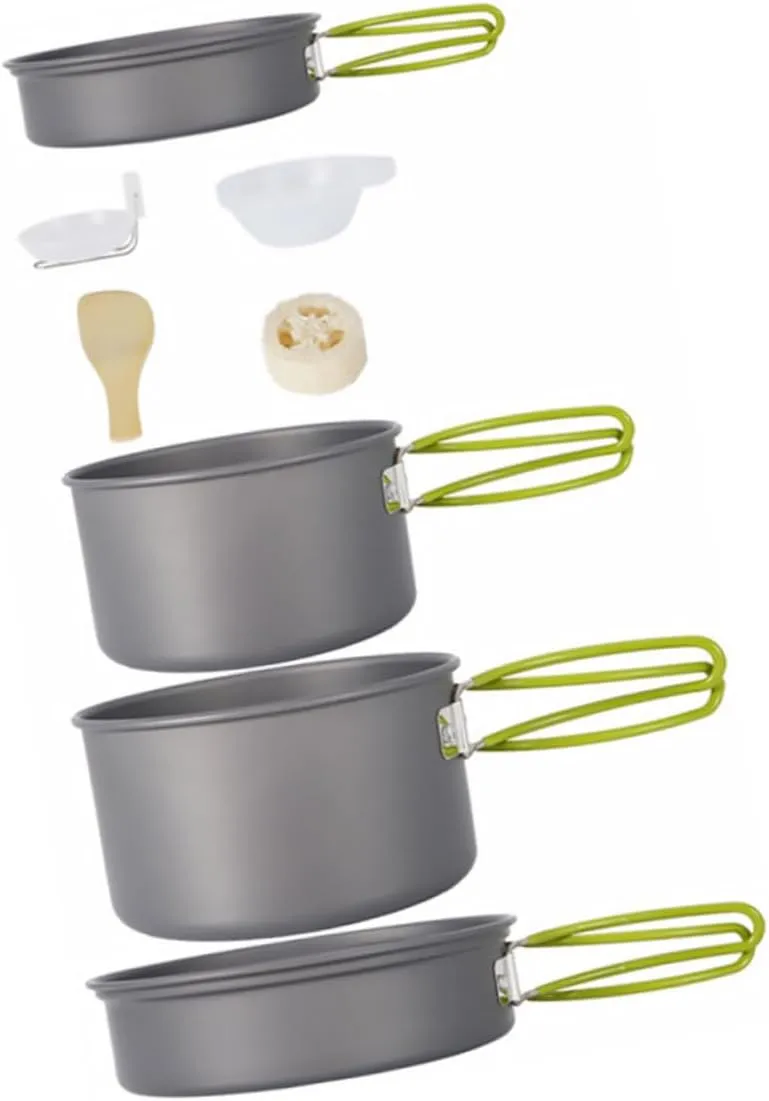 1set Portable Nonstick Camping Cooking for Includes Pans Frying Pan Bowls Soup Spoon Spatula for Hiking and Outdoor Picnics Compact Storage Bag