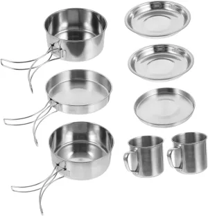 1set Portable Stainless Steel Camping Cookware Picnic Cooking Gear for Outdoor BBQ Lightweight and Compact Easy to Clean for Travel and Hiking