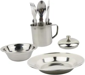 1Set Portable Stainless Steel Cookware Person Camping and Picnic Lightweight Durable Compact Tableware Combination for Outdoor Activities and Giving