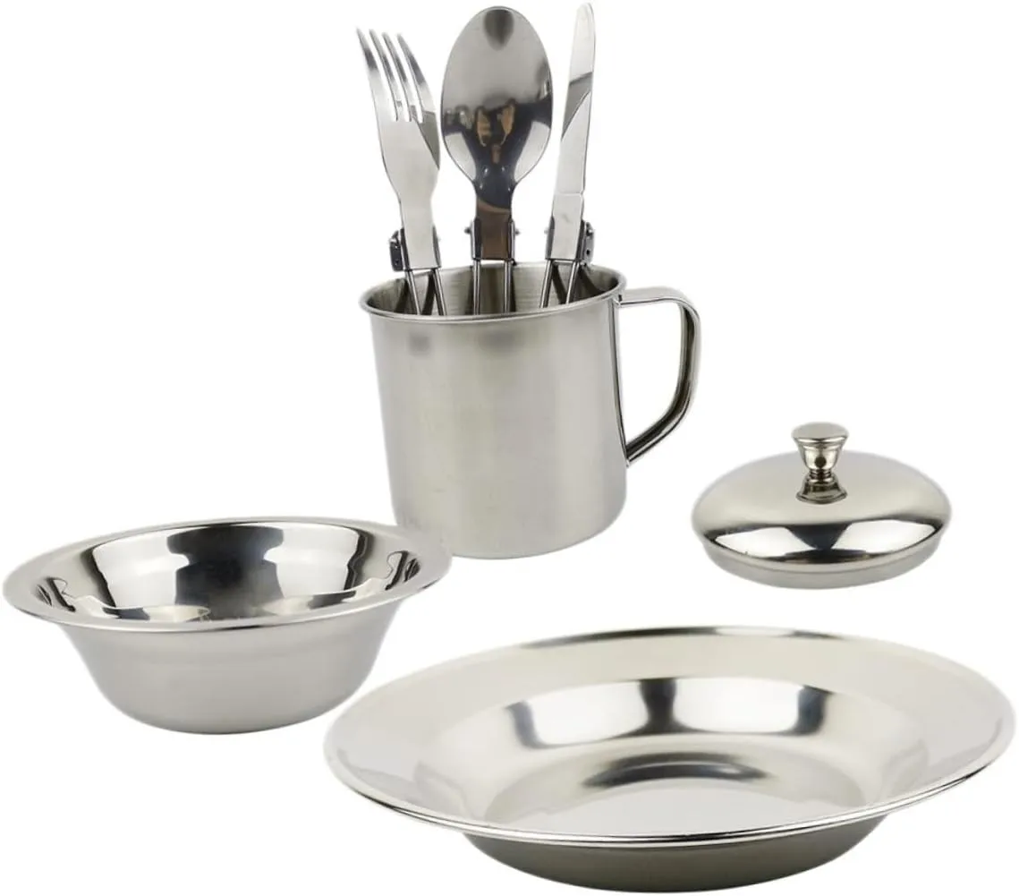 1Set Portable Stainless Steel Cookware Person Camping and Picnic Lightweight Durable Compact Tableware Combination for Outdoor Activities and Giving