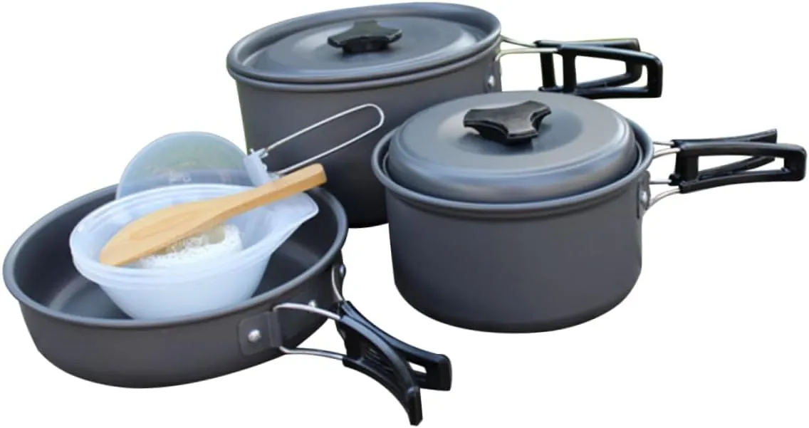 2-3 Person Compact Camping Cookware Set Cooking Utensil Set for Travel Outdoor BBQ Non-Stick Pot Pan Lightweight Portable Cooking Equipment