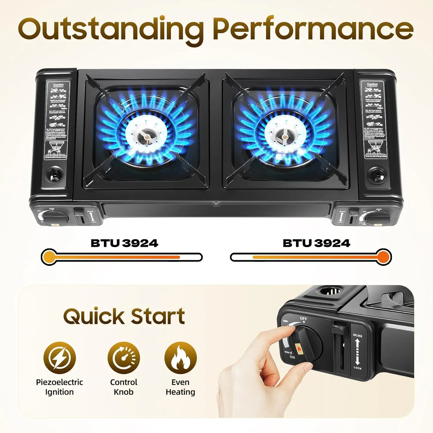 2 Burner Camping Stove, Portable High Performance Butane Countertop Stove 25.2x10.94x3.15 Portable Camping Stove with Carrying Case for Indoor & Outdoor