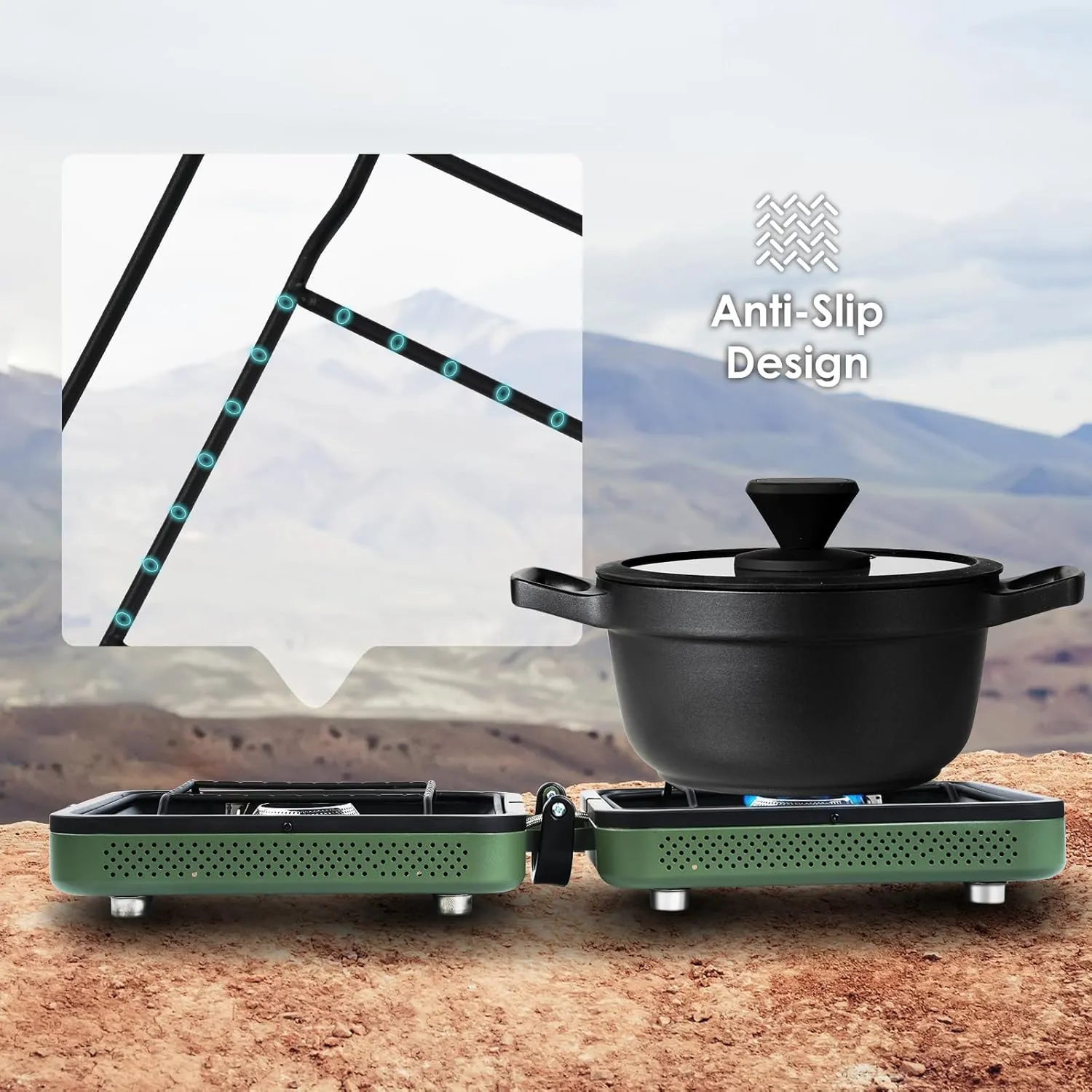 2 Burner Camping Stove with Carrying Bag,Windscreen&Table, Foldable Propane Camp Stove with 17,200 BTU for Camping, Outdoor Cooking, Portable Gas Stove with Adjustable Burner for BBQ,Green