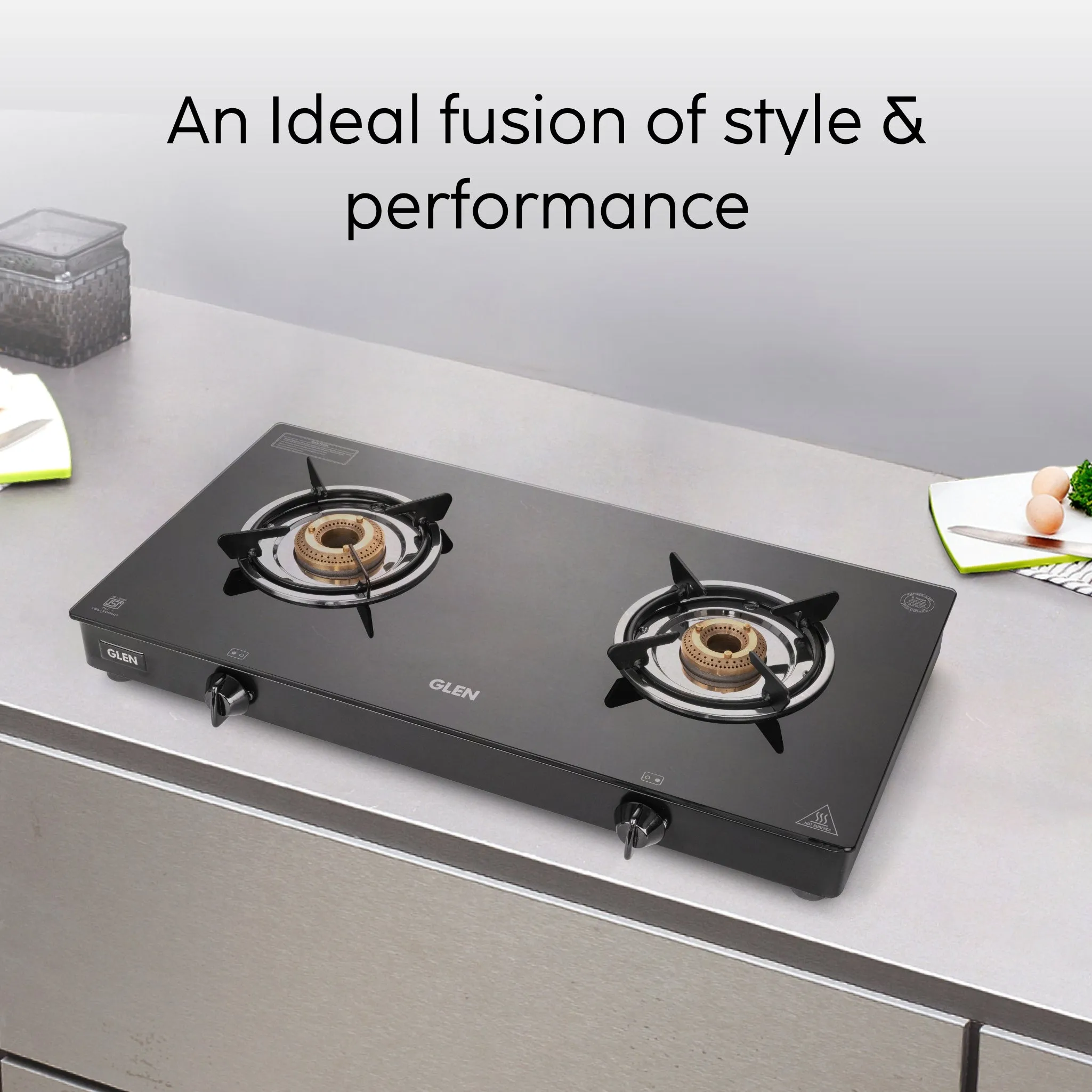 2 Burner Glass Gas Stove Jumbo with Brass Burner Black (CT1020GTJMBB)