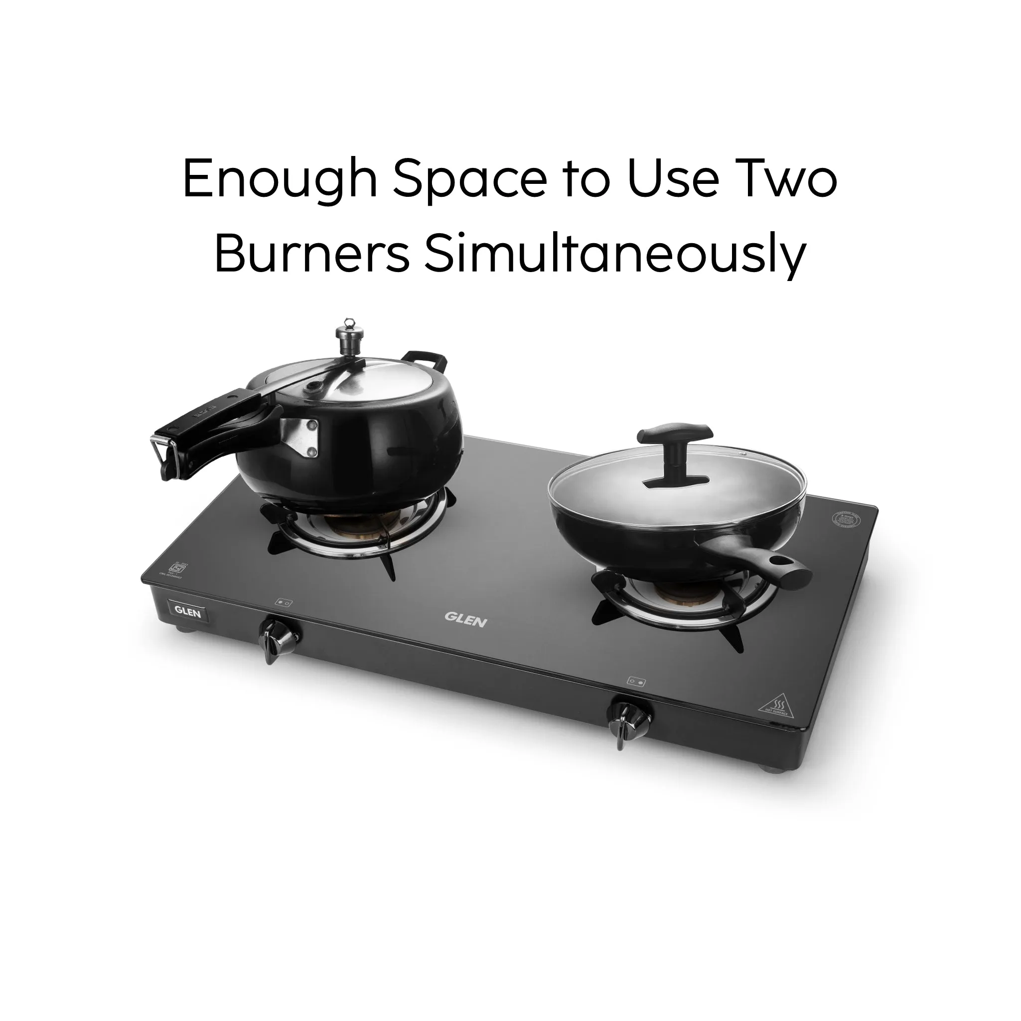 2 Burner Glass Gas Stove Jumbo with Brass Burner Black (CT1020GTJMBB)